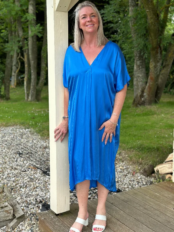 Satin V Neck Tunic  | Blue