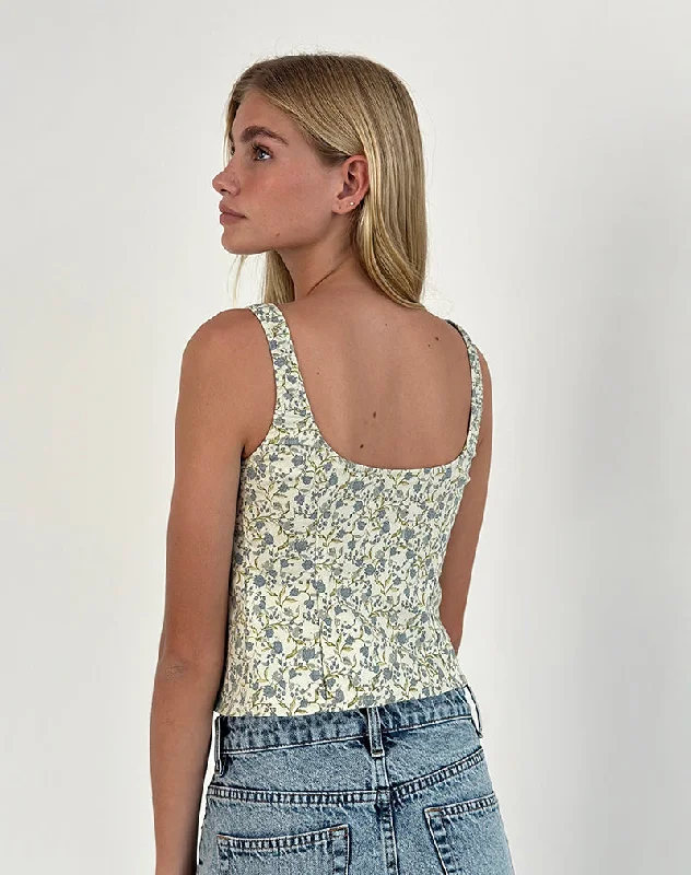 Sauva Tie Front Top in Pretty Floral Light Sage