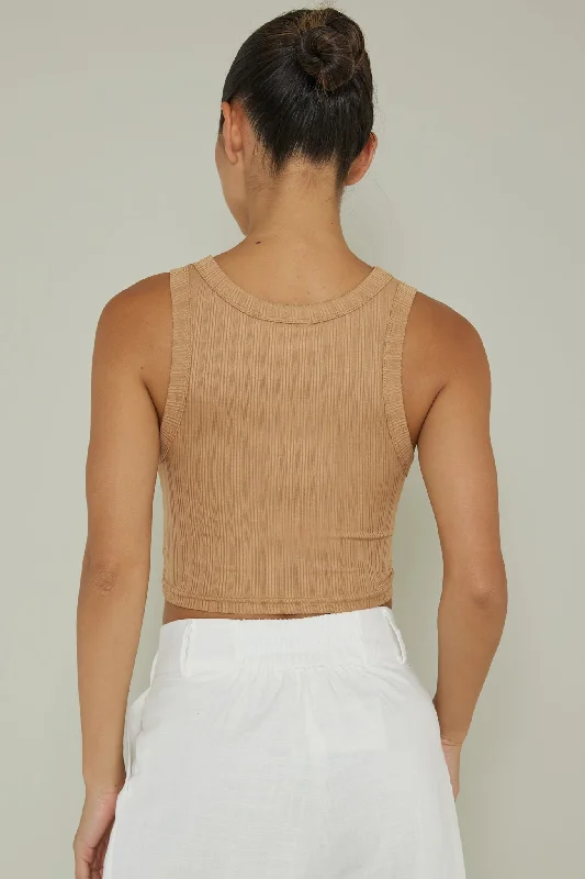 Seeker Ribbed Crop Top Chocolate