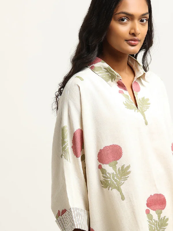 Utsa Pink Floral Print Cotton Kurti