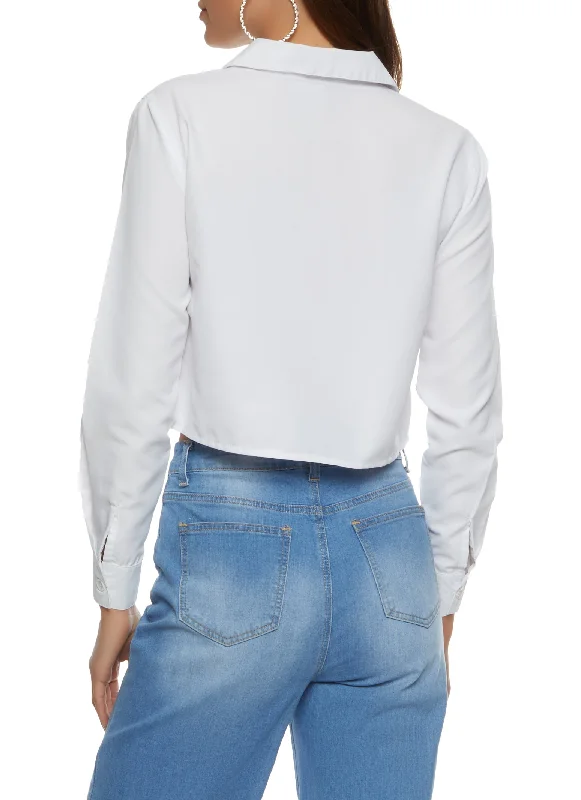 Blessed Button Front Cropped Shirt