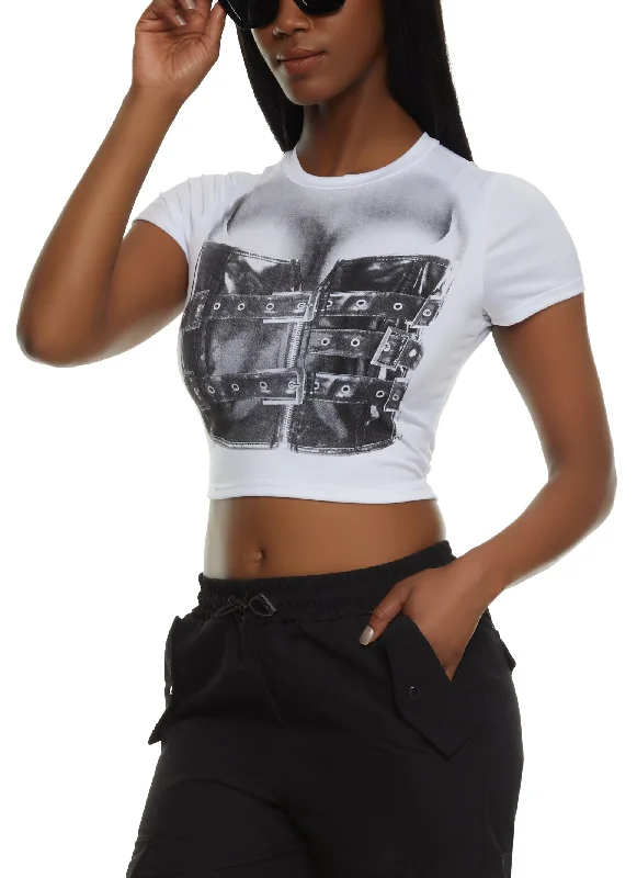 Buckle Corset Illusion Graphic Crop Top