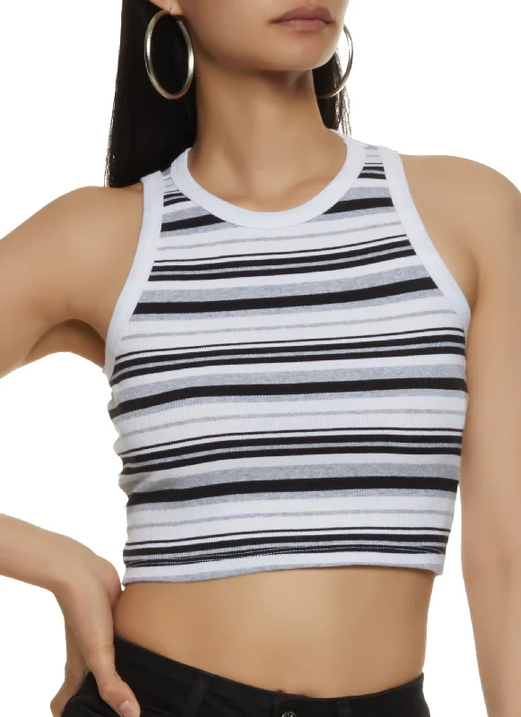 Striped Racerback Cropped Tank Top