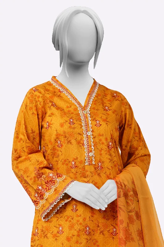 Mustard Printed Embroidered Kurti with Dupatta