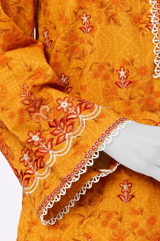 Mustard Printed Embroidered Kurti with Dupatta