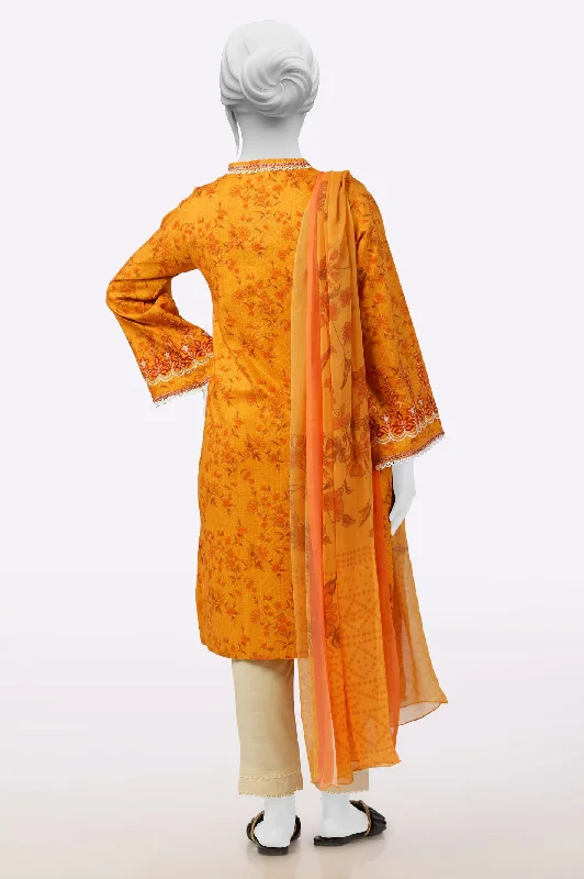 Mustard Printed Embroidered Kurti with Dupatta