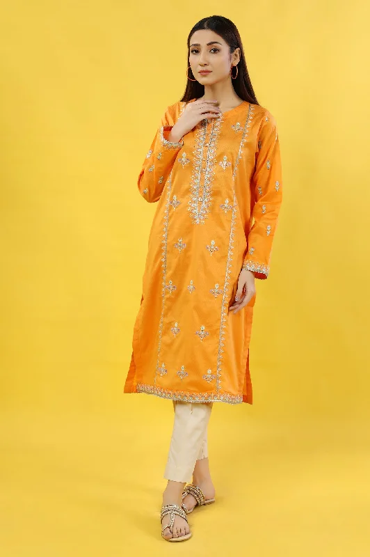 Orange Embroidered Kurti