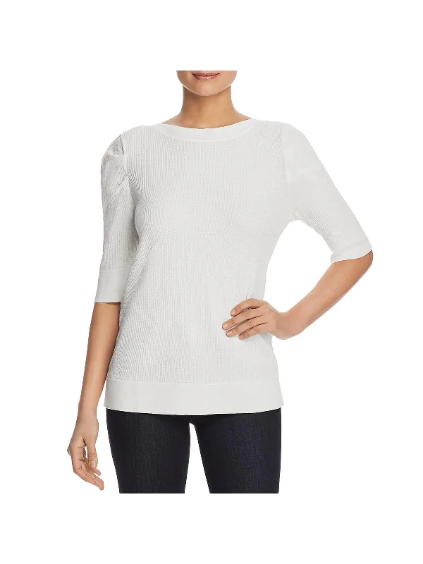 Womens Textured Elbow Sleeve Pullover Sweater