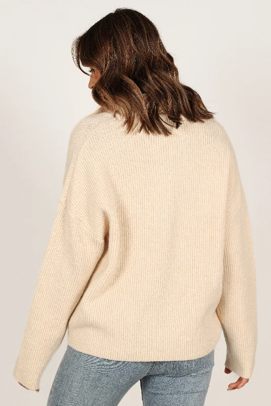 Zala Vneck Collar Knit Sweater - Beige