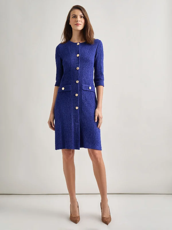 A-Line Button Front Jacquard Knit Dress