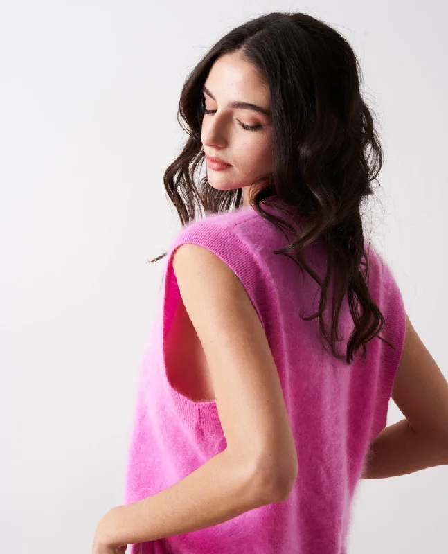 Absolut Cashmere Irena Lollipop Pink Sleeveless Cardigan