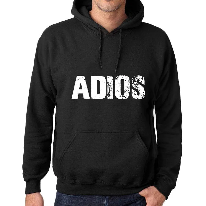 Men's Women's Unisex Printed Graphic Cotton Hoodie Soft Heavyweight Hooded Sweatshirt Pullover Popular Words ADIOS Deep Black