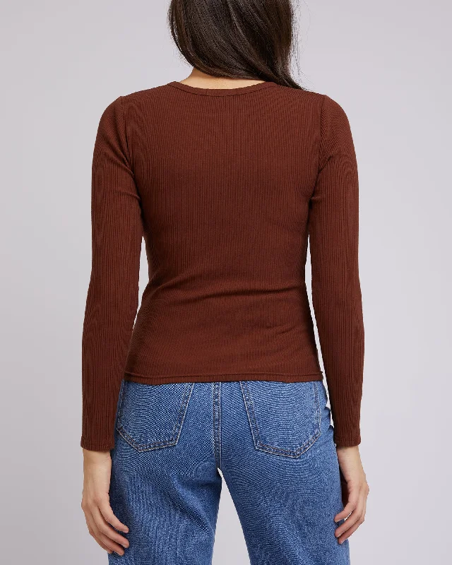 All About Eve Rib V Neck L/S Top Brown