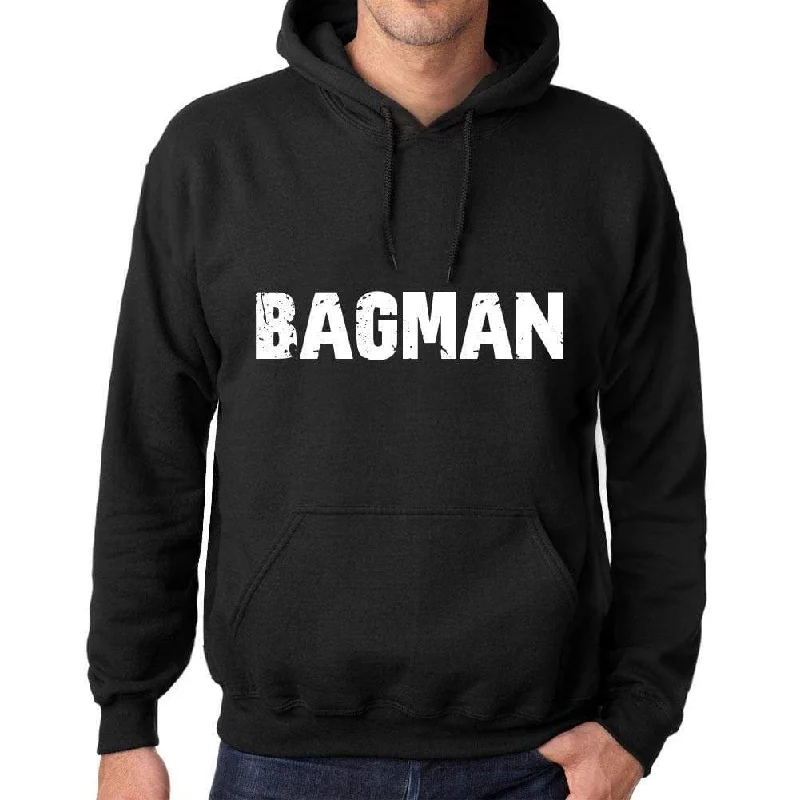 Men's Women's Unisex Printed Graphic Cotton Hoodie Soft Heavyweight Hooded Sweatshirt Pullover Popular Words BAGMAN Deep Black