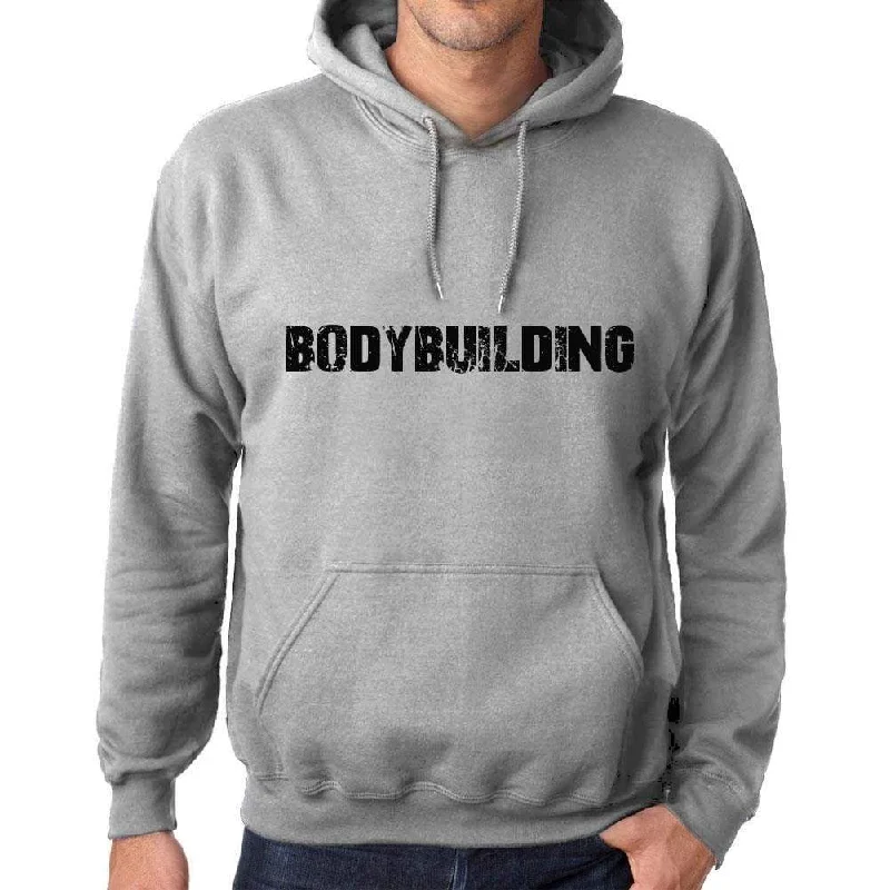 Unisex Printed Graphic Cotton Hoodie Popular Words BODYBUILDING Grey Marl