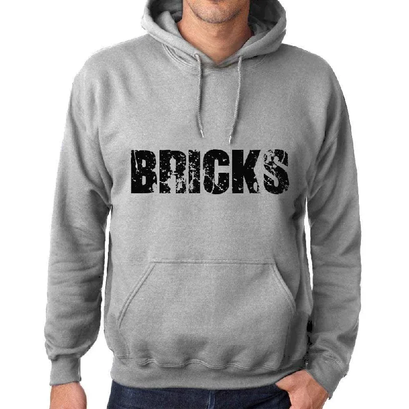 Unisex Printed Graphic Cotton Hoodie Popular Words BRICKS Grey Marl