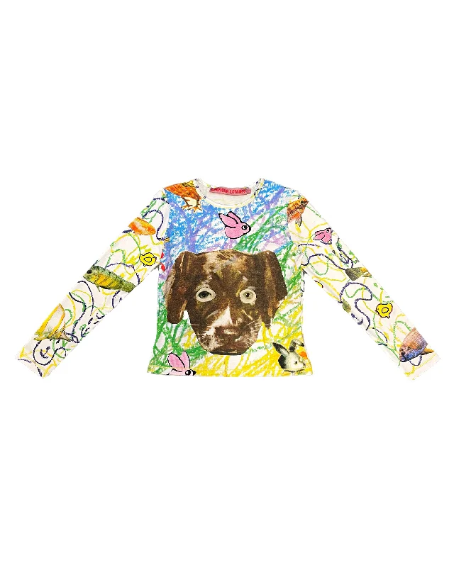 Brown Dog Collage Fitted Jersey Top - Multi