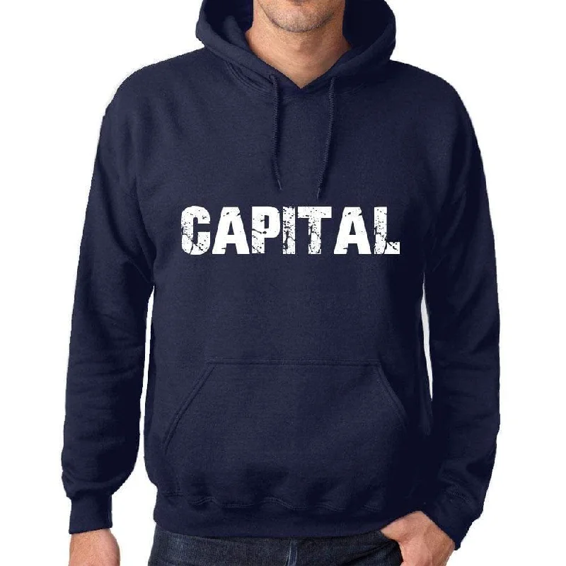 Unisex Printed Graphic Cotton Hoodie Popular Words CAPITAL French Navy