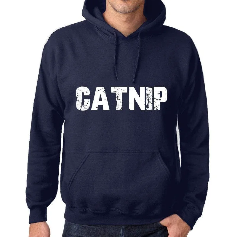 Unisex Printed Graphic Cotton Hoodie Popular Words CATNIP French Navy