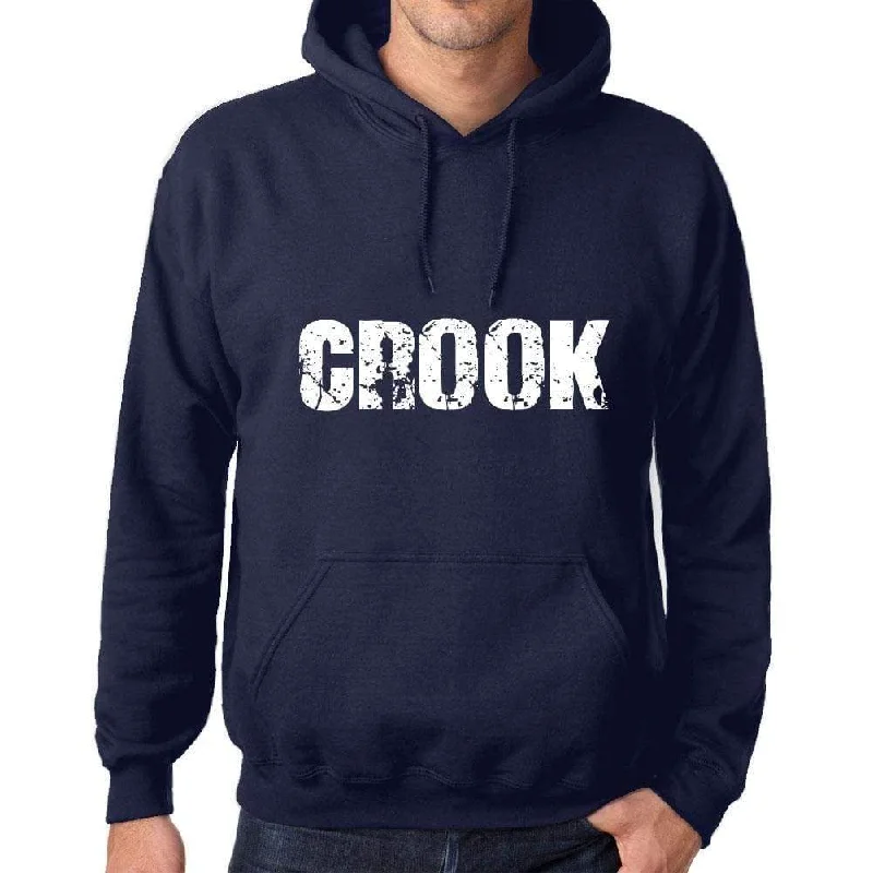 Unisex Printed Graphic Cotton Hoodie Popular Words CROOK French Navy