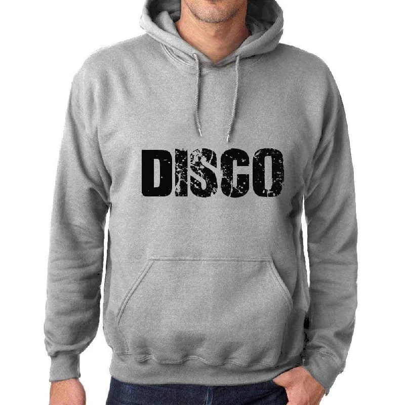 Unisex Printed Graphic Cotton Hoodie Popular Words DISCO Grey Marl