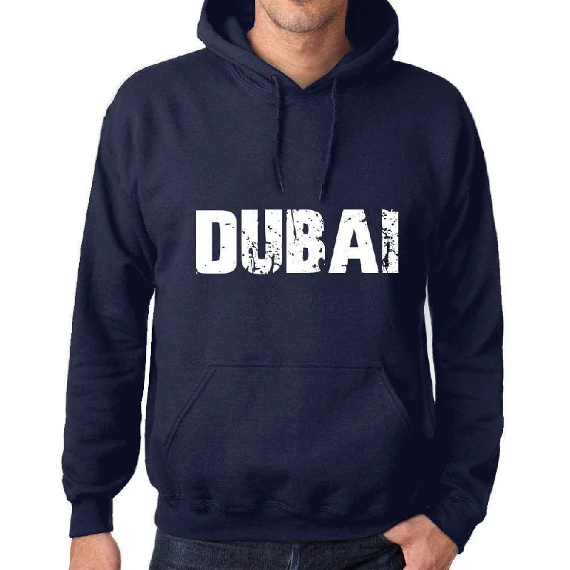 Unisex Printed Graphic Cotton Hoodie Popular Words DUBAI French Navy