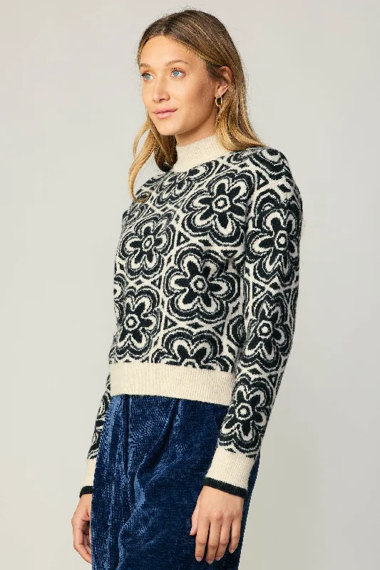 Floral Mock Neck Sweater