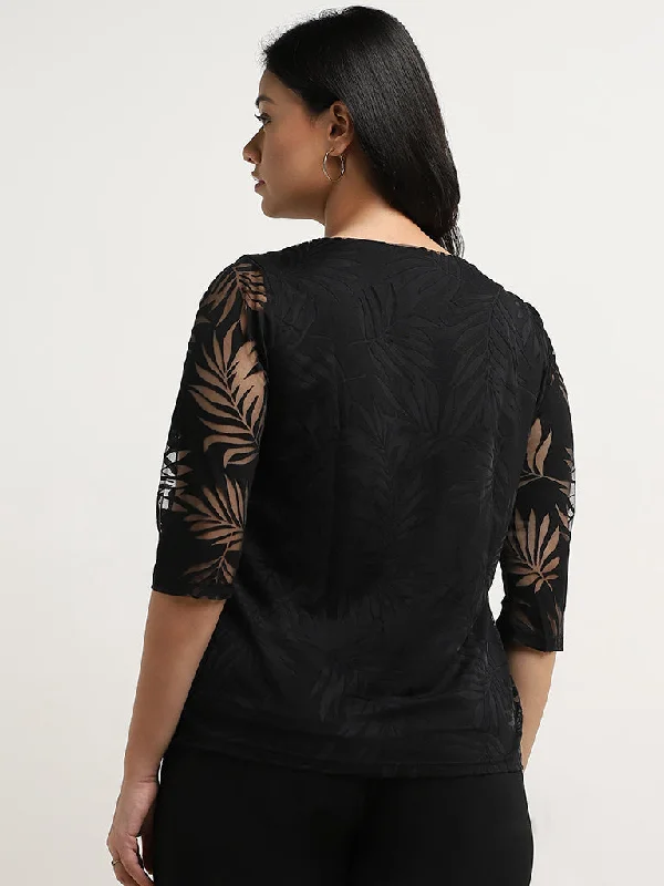 Gia Black Leaf Design Top