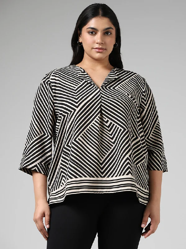 Gia Geometric Striped Black Top