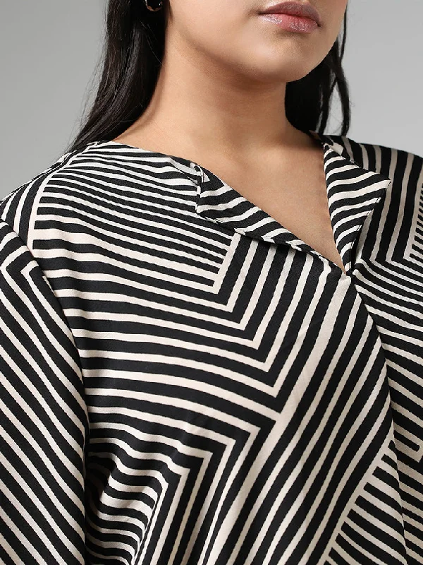 Gia Geometric Striped Black Top