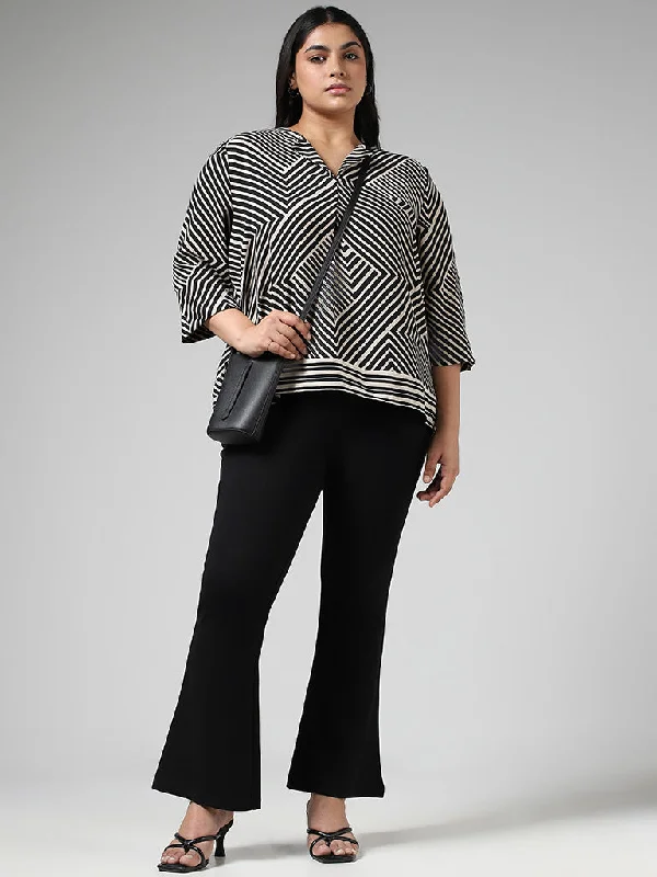 Gia Geometric Striped Black Top