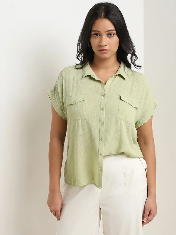 Gia Light Sage Crinkle Textured Shirt