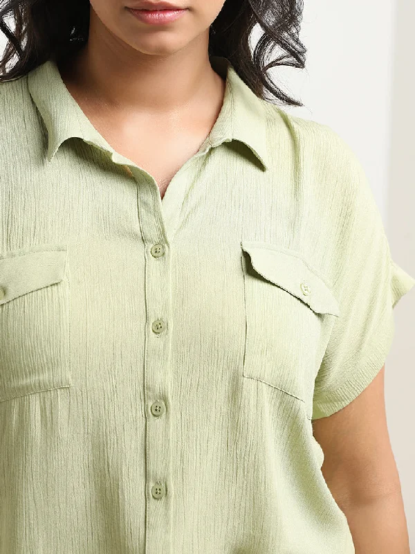 Gia Light Sage Crinkle Textured Shirt