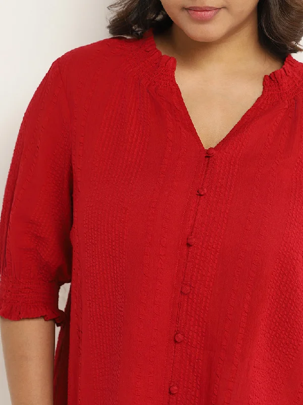 Gia Red Textured Cotton Top