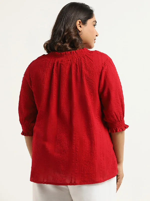 Gia Red Textured Cotton Top