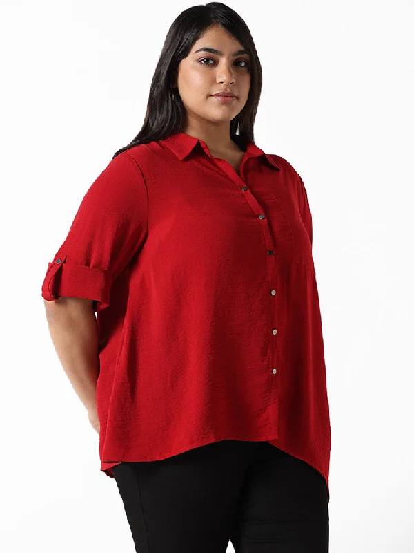 Gia Red Wrinkled Relaxed-Fit Shirt