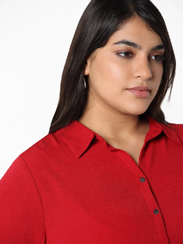 Gia Red Wrinkled Relaxed-Fit Shirt