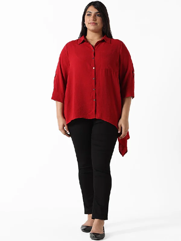 Gia Red Wrinkled Relaxed-Fit Shirt