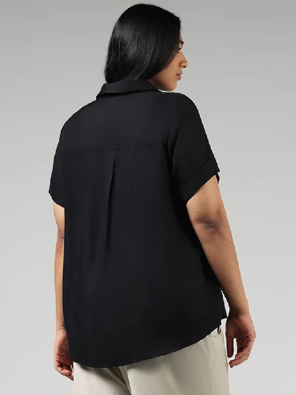 Gia Solid Black Pintuck Shirt