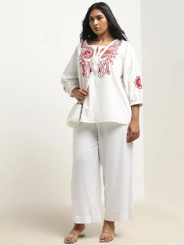 Gia White Embroidered Cotton Blouse