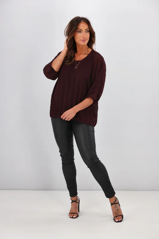 Gloss By Shine On Calista Pleated Top Raisin