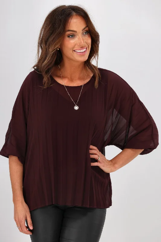 Gloss By Shine On Calista Pleated Top Raisin