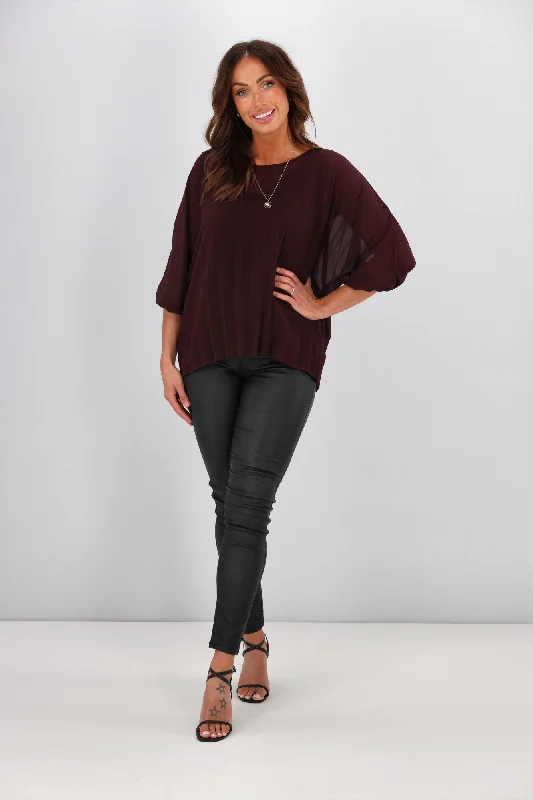 Gloss By Shine On Calista Pleated Top Raisin