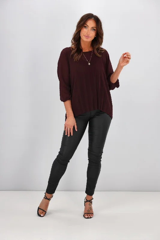 Gloss By Shine On Calista Pleated Top Raisin