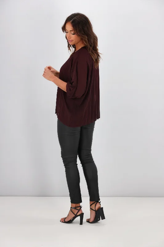 Gloss By Shine On Calista Pleated Top Raisin