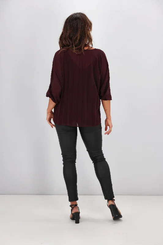 Gloss By Shine On Calista Pleated Top Raisin