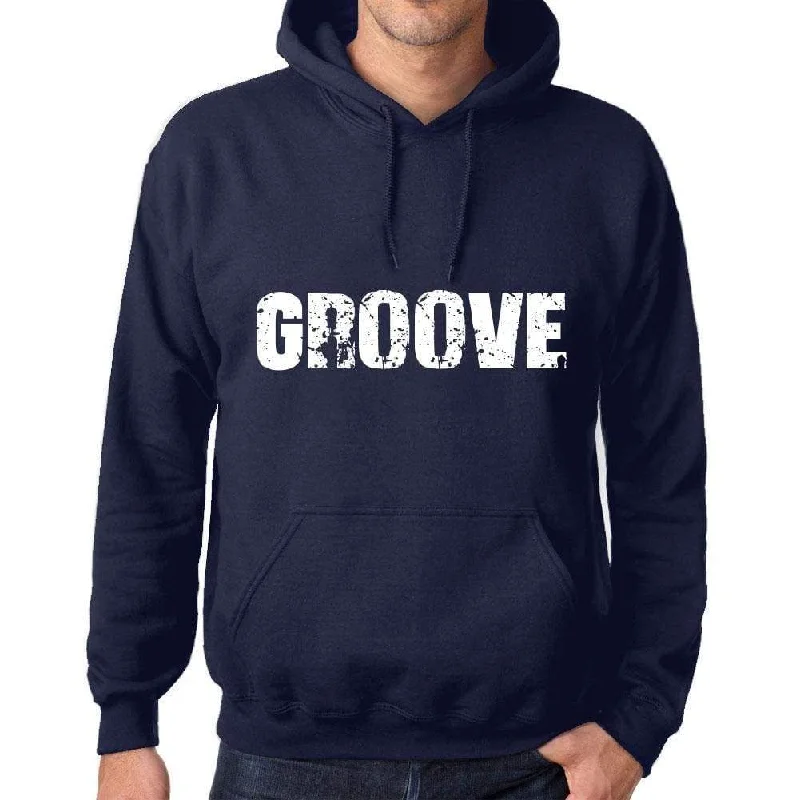 Unisex Printed Graphic Cotton Hoodie Popular Words GROOVE French Navy