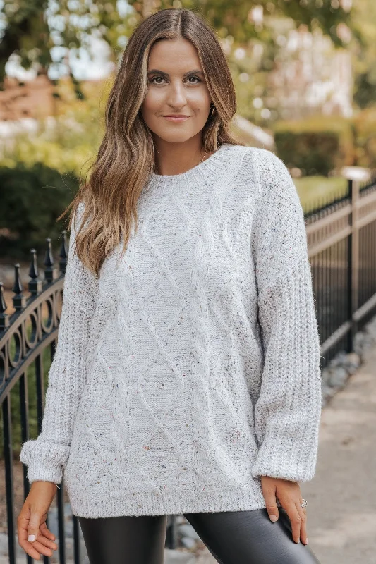 Heather Grey Confetti Cable Knit Sweater