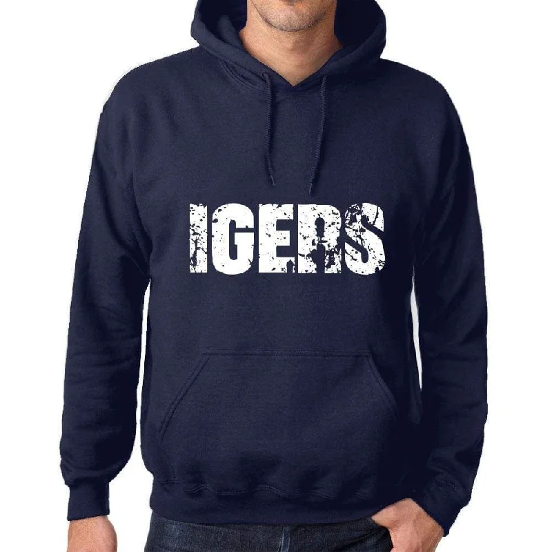 Unisex Printed Graphic Cotton Hoodie Popular Words IGERS French Navy