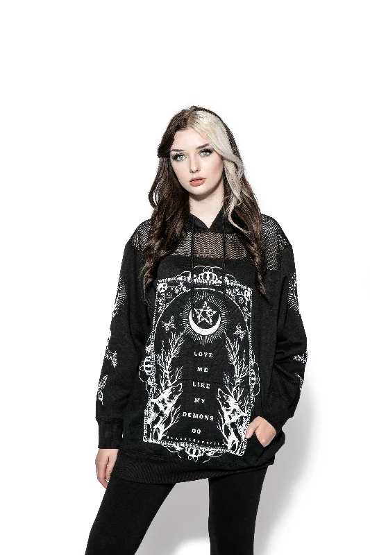 Love Me Like My Demons Do - Oversized Mesh Hoodie